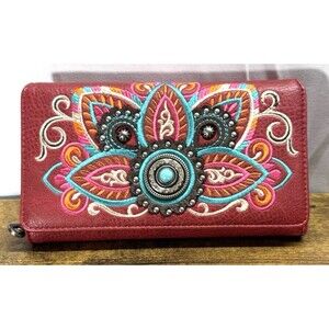Montana West Embroidered Tribal Mandala Collection Wallet Red
